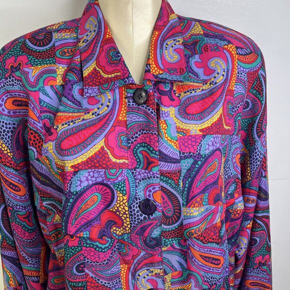 Vintage Evan Picone Sport Jacket Womens L Casual Paisley 1980s Korea - Picture 3 of 15
